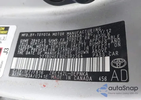 2013 Toyota Corolla Le z USA, uszkodzony, nr VIN 2T1BU4EE8DC982364